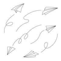 set of paper airplanes and their flight paths, editable stroke vector
