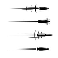collection of flying bullet silhouettes, bullet shooting paths vector