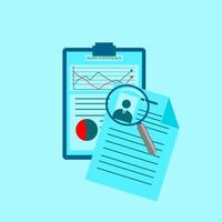 A clipboard with a magnifying glass and a paper with a graph on it vector