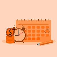 Calendar with money and pencil on it vector