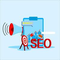 SEO. Engine Optimization word search illustration, flat . vector