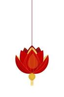 Red chinese paper lotus shaped lantern. Element for design of greeting card, banner, scrapbooking, sticker. vector