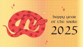 Happy New Year 2025 card poster banner design illustration with red snake on golden background vector