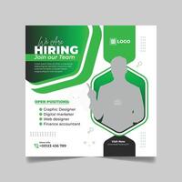 We are hiring job vacancy social media post banner design template set. business concept of search and recruitment. join our team announcement lettering in vector