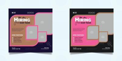 We are hiring job vacancy social media post banner design template with pink and black color design. vector