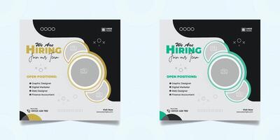 We are hiring job vacancy social media post banner design template with green and black color. We are hiring job vacancy square web banner design. vector