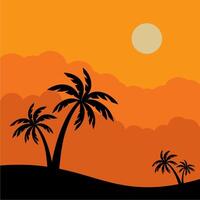 View with silhouettes of coconut trees vector