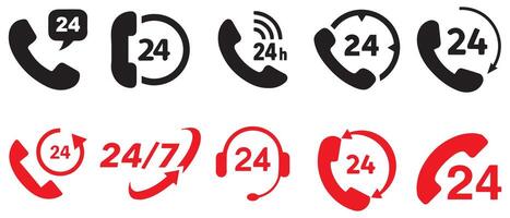 Open twenty-four hours sign. 24h Service call center. Illustration EPS 10 vector