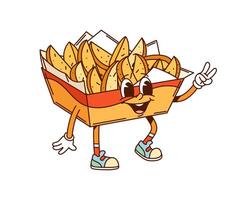 Cartoon groovy potato wedges fast food character vector