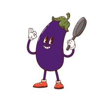 Groovy eggplant vegetable cute character vector