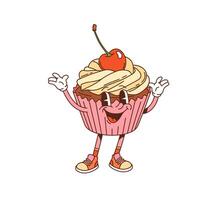 Groovy cupcake or muffin cute character vector