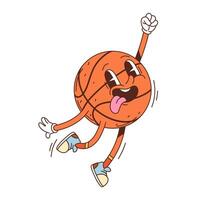 Groovy basketball ball character in energetic pose vector