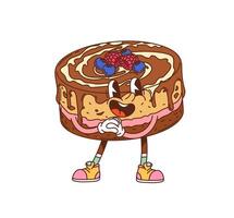 Groovy fruit cake or tart happy character vector