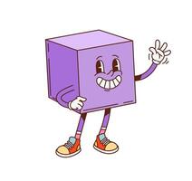 Groovy math cube geometric figure character vector