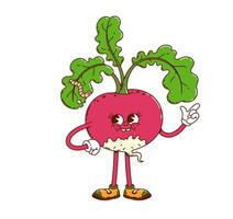 Groovy ripe radish vegetable happy character vector