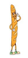 Groovy baguette bread happy smiling character vector