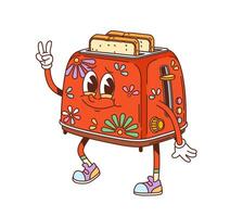 Groovy toaster character with happy smiling face vector