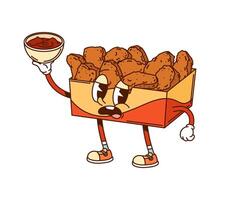 Cartoon groovy box of chicken nuggets character vector