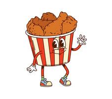 Cartoon bucket of fried chicken groovy character vector