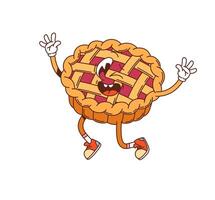 Groovy fruit pie or cake winking funny character vector