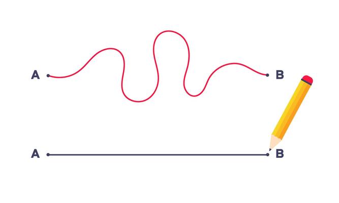 Complex and easy simple way from point A to B illustration.