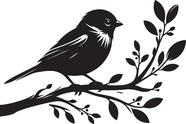 Sleek sparrow bird outline art on white