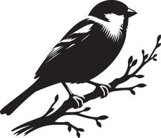 sparrow bird on branch silhouette illustration vector