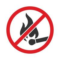No open fire icon symbol. No open flame sparkle logo sign. Not allowed, do not make fire. Prohibition, Prohibited, forbidden. illustration. Isolated on white background. vector