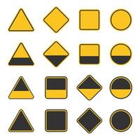 Empty yellow black warning sign symbol set. Blank caution traffic sign icon collection. illustration image. Isolated on white background. vector