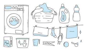 Set of laundry items in doodle style. Linear collection of laundry items. illustration. Isolated elements on a white background. vector
