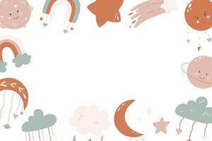 Children's template with text field for invitations, cards, banners in boho style. Horizontal card in boho style with place for text. illustration. vector