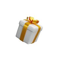 3d render Christmas gold present. illustration of realistic surprise with ribbon. Wrapped prize for party, event, birthday. Rendering gift to shopping sale. Trendy package with bow vector