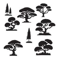 Set of trees silhouettes isolated on white background. illustration. vector