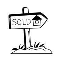 A Sold sign in front of a house, representing completed sale vector
