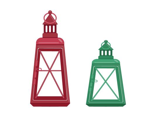 Winter colored christmas lanterns in flat design, merry holiday vibes.