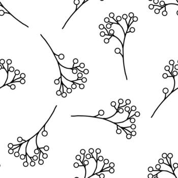 Berries branch outline seamless pattern. Isolated on white background. vector