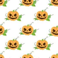 flat style halloween seamless pattern with hand-drawn scary pumpkins vector