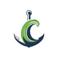 Minimalistic logo design featuring an anchor intertwined with a wave, symbolizing maritime themes. The use of green and blue colors adds a fresh, modern touch to the nautical concept. vector