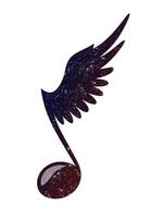 Stylized symbol of a musical note with wings. vector