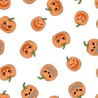 Funny seamless pattern for Halloween on a white background with a pumpkin vector