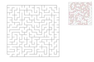 The square maze has an entrance and an exit. Maze with the answer, the path of passage. vector