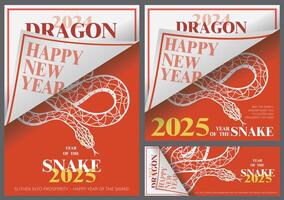 Happy New Year 2025 greeting card design, transitioning from Year of the Dragon to Year of the Snake for cover, card, poster, banner Template. vector