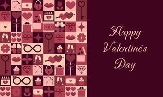Valentines Day geometric pattern of abstract modern shapes with holiday elements. Poster for Valentines Day party vector