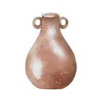 Vase pink ceramic handmade in watercolor illustration isolated. Vase unique shapes with two round handles hand drawn. Simple vase in rustic aesthetic. For ceramics workshop, school, modeling clay vector