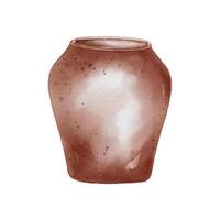Maroon vase handcrafted watercolor illustration isolated. Large wide vase unique shapes hand drawn. Handmade vase in rustic aesthetic. Element for ceramics workshop, school, modeling clay vector