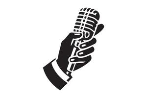 A hand holding a microphone icon on a white background vector