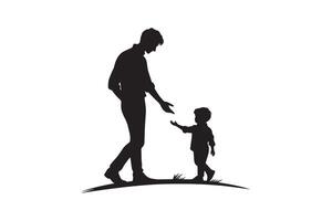 Silhouette of a father and son walking in the grass vector