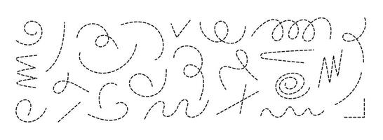 Dot lines, doodle dash pointers, arrows. Hand drawn curve abstract lines. Dot circle elements, curve elements. icons vector