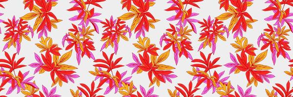Seamless botanical pattern colorful tropical leaves on a light background. Ideal for fabrics, stationery, and home decor, evoking a calm and elegant atmosphere. vector