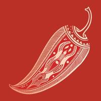 A red chili pepper with ethnic pattern on a red background vector